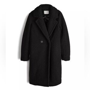 Tahari Double Breasted Longline Black Teddy Jacket